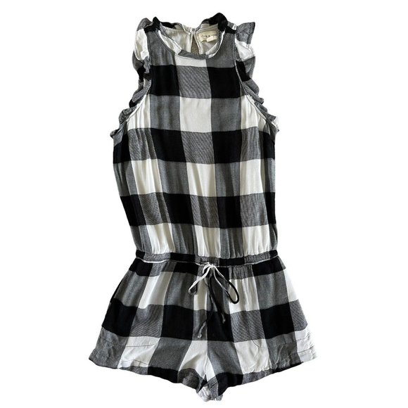 Cloth & Stone Buffalo Check Romper Black White Anthropologie Small Pockets $128 - Picture 4 of 12